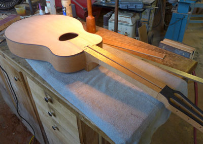Guitar body with neck attached