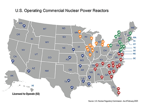 Map -US Operating Commercial Nuclear Power Reactors